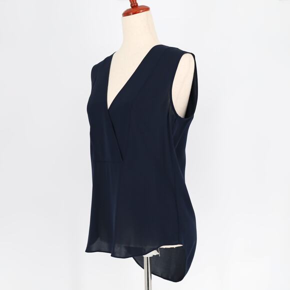 Theory Women Deep Navy Silk Semi Sheer Crossover Shell Blouse Tank Top Size S - Picture 4 of 7